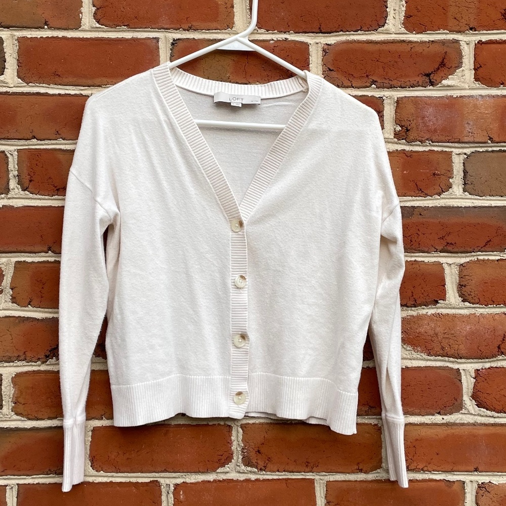 LOFT Cream Button Up Cardigan